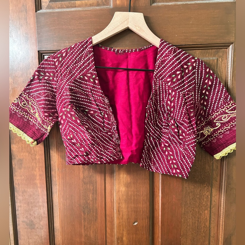 Hand Crafted Maroon and Gold Kids Jacket. No size tag